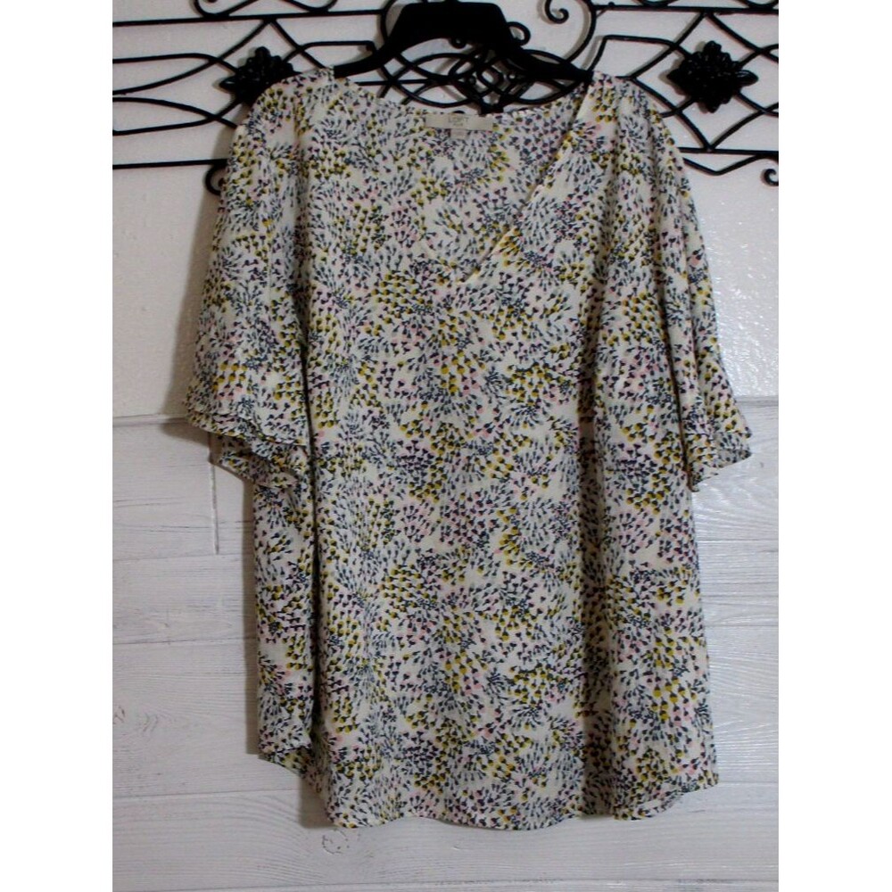 LOFT Women's Top Size 20 Short Sleeve Multicolor Geometric V Neck